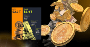 Chart comparing BTC and gold market cap